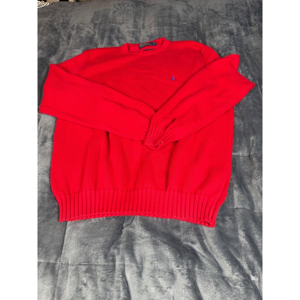 Polo Ralph Lauren Mens XL Red Cotton Knit Sweater Pullover Classic Fit